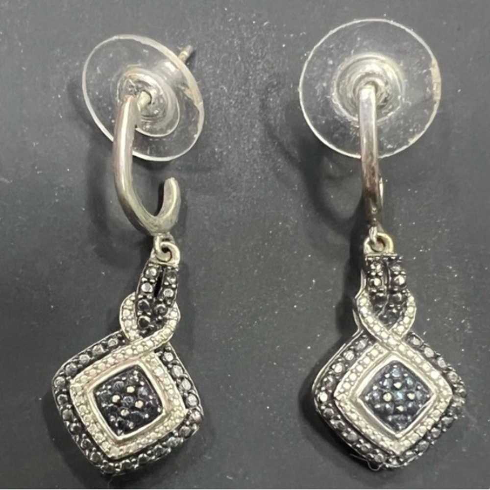 Diamond & Sapphire-Sterling Silver Earrings. 💙